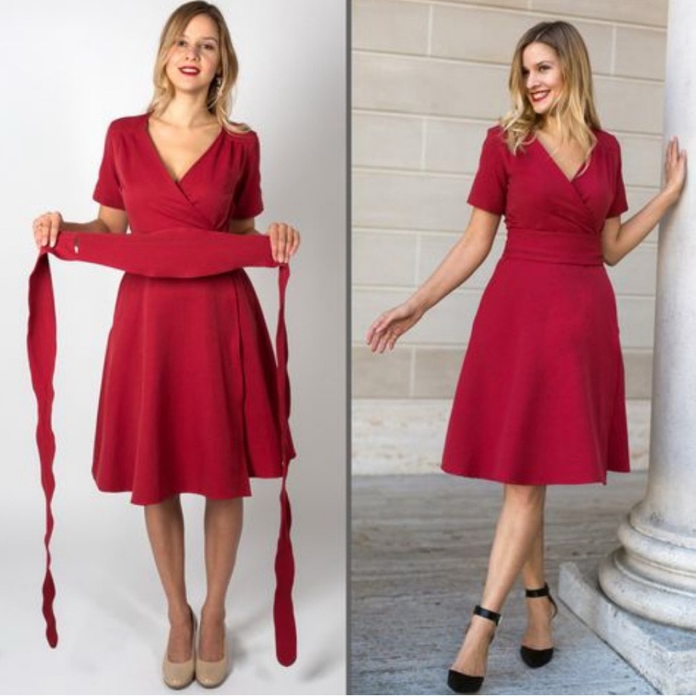 Betabrand Carol Jean Wrap Dress Red Midi Size 2X